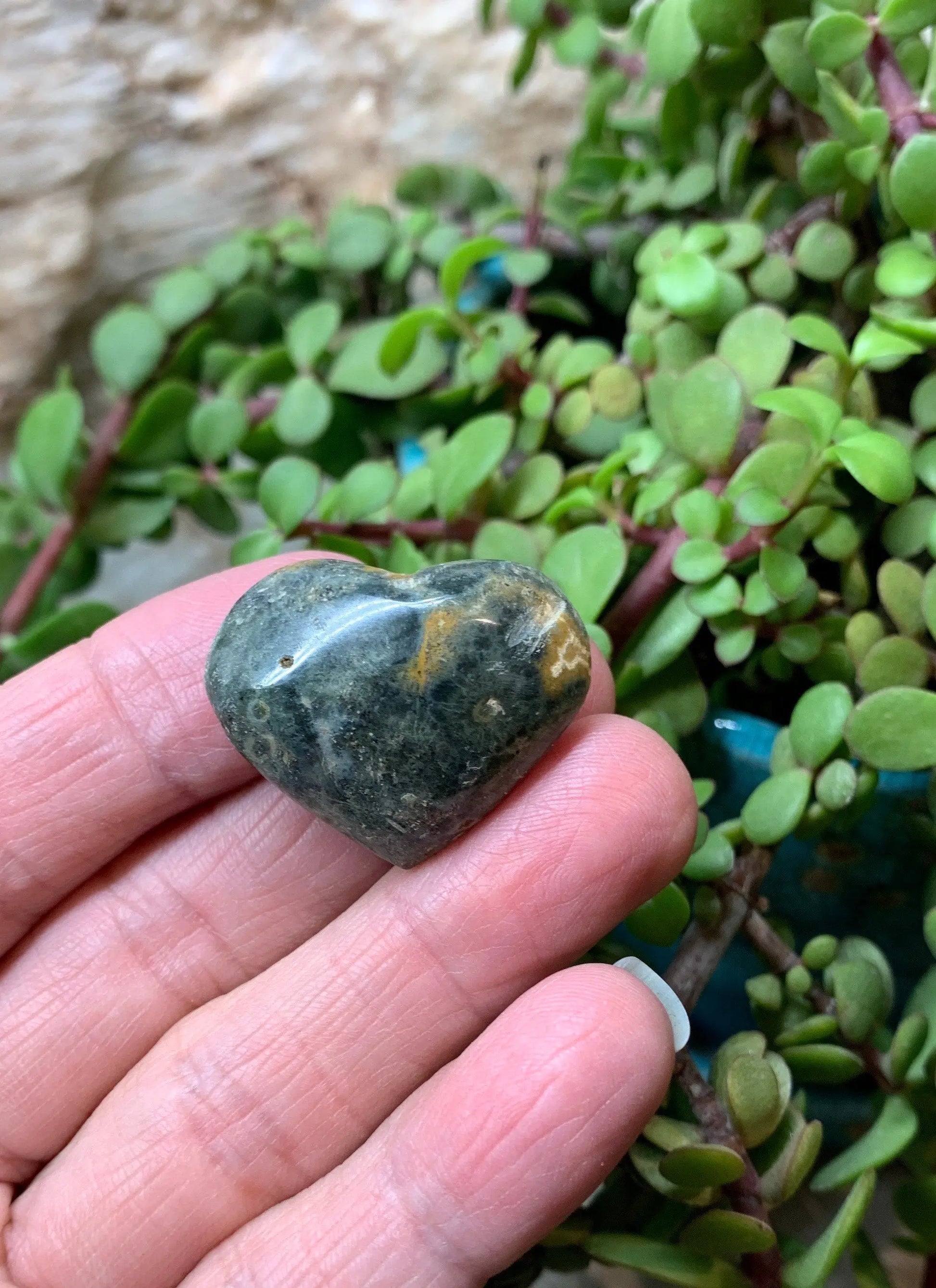 Green Ocean Jasper Heart, Puffy Heart.     (Approx 1 1/2”) BIN-0146 Shop Wholesale Crystals
