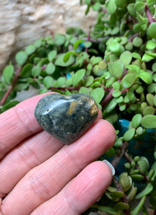 Green Ocean Jasper Heart, Puffy Heart.     (Approx 1 1/2”) BIN-0146 Shop Wholesale Crystals