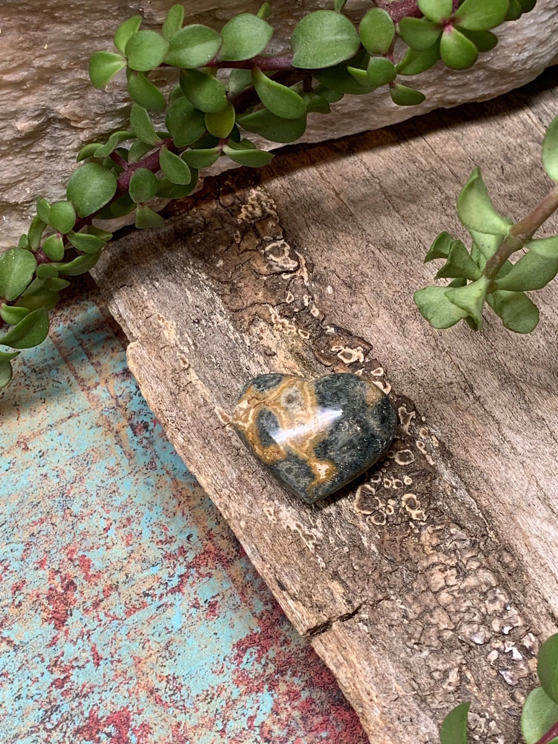 Green Ocean Jasper Heart, Puffy Heart.     (Approx 1 1/2”) BIN-0146 Shop Wholesale Crystals