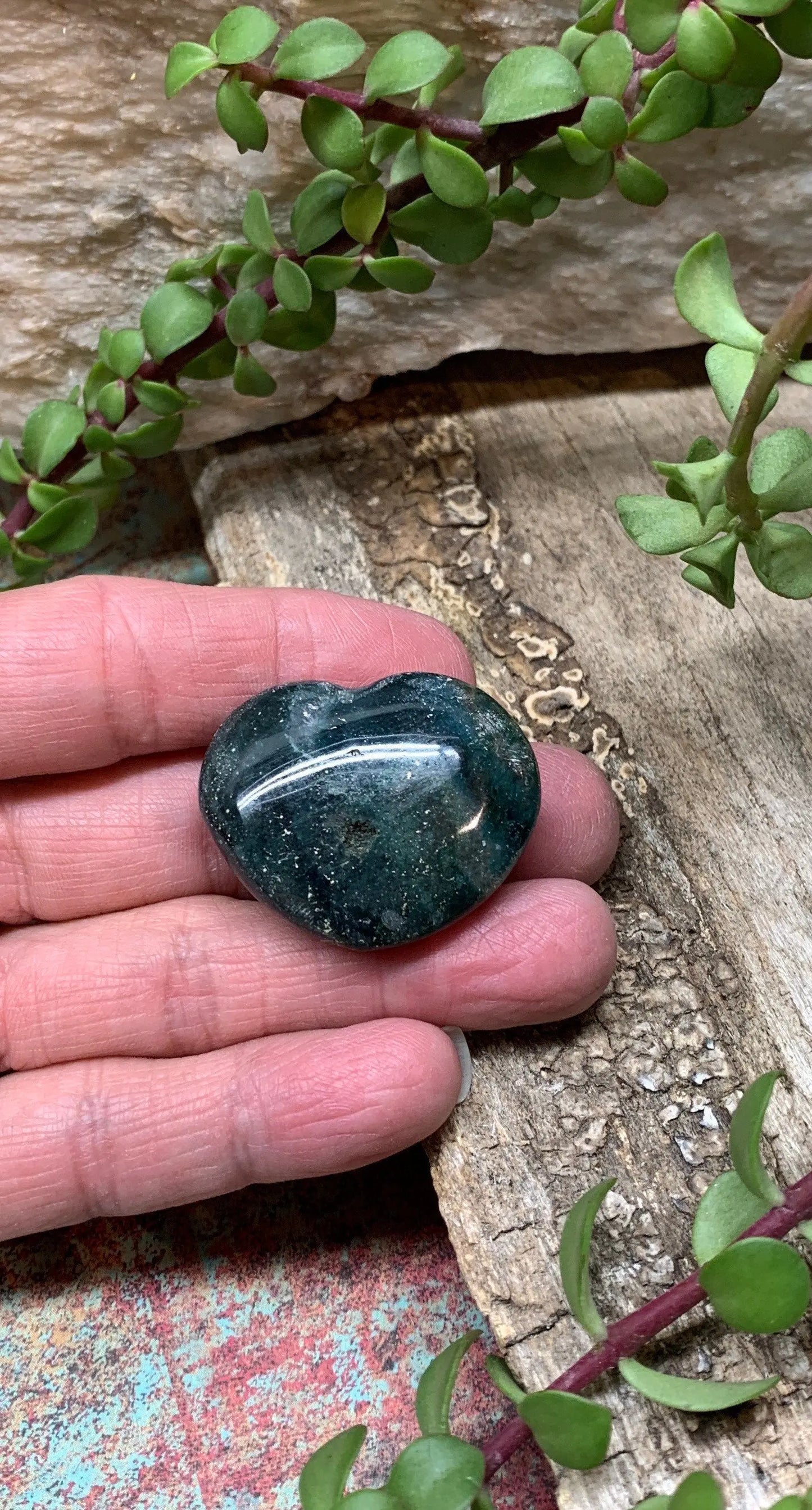 Green Ocean Jasper Heart, Puffy Heart.     (Approx 1 1/2”) BIN-0141 Shop Wholesale Crystals