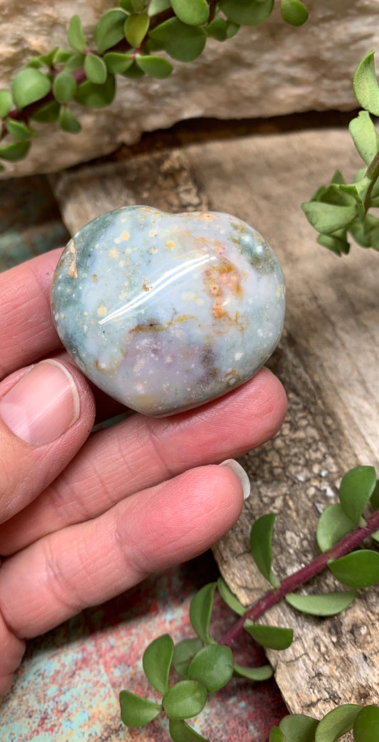 Blue Ocean Jasper Heart, Puffy Heart.    (Approx 2”)    BIN-0127