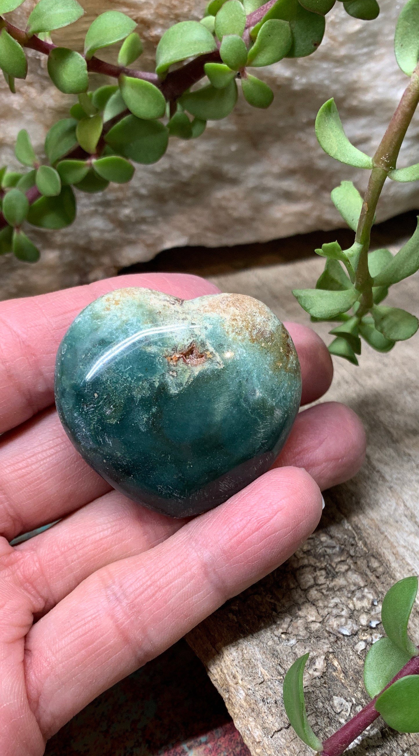 Blue Ocean Jasper Heart, Puffy Heart.    (Approx 2”)    BIN-0126