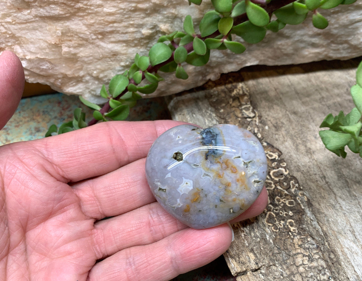 Grey Ocean Jasper Heart, Puffy Heart.    (Approx 2”)    BIN-0124