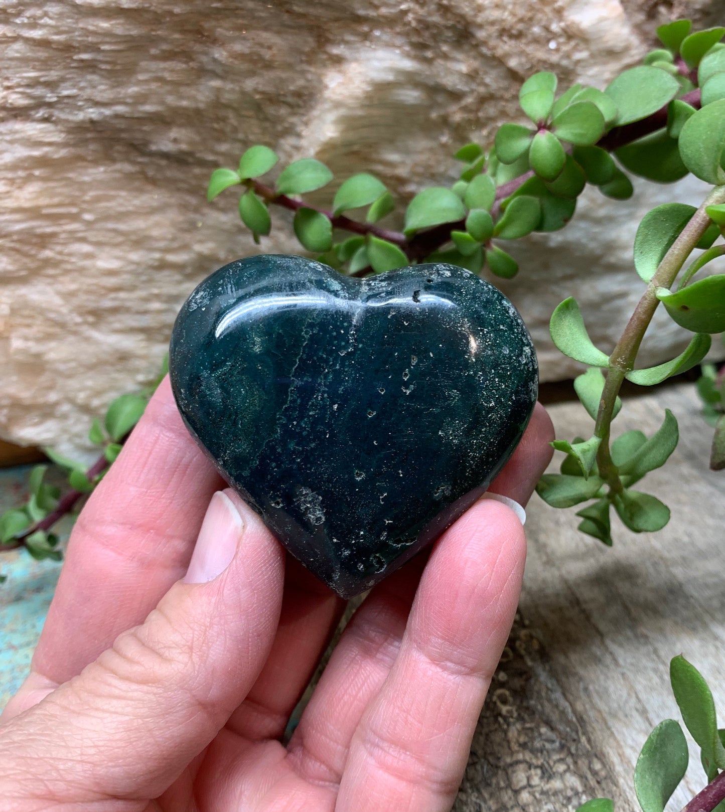 Blue Ocean Jasper Heart, Puffy Heart.    (Approx 2”) BIN-0122