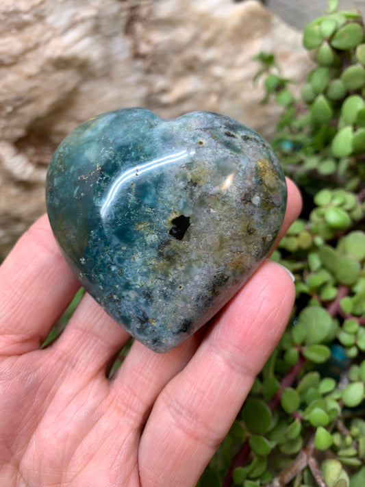 Blue Ocean Jasper Heart, Puffy Heart.    (Approx 2”) BIN-0121