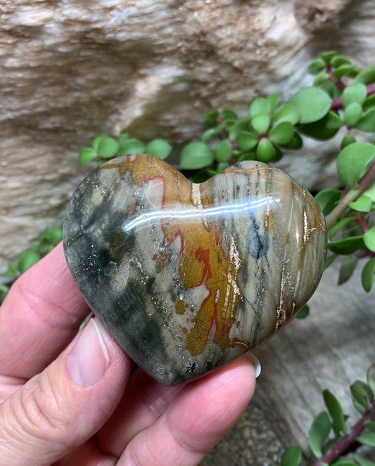 Green  Ocean Jasper Heart, Puffy Heart (Approx 2 1/2”)   BIN-0118