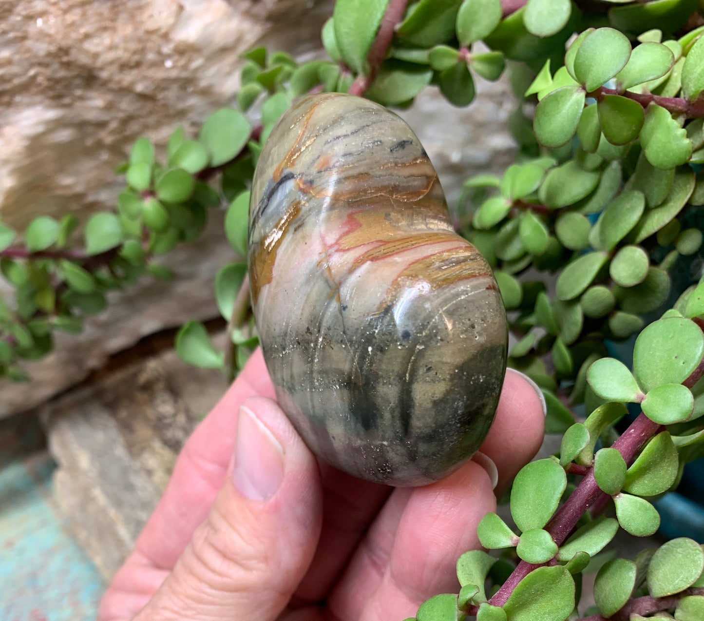 Green  Ocean Jasper Heart, Puffy Heart (Approx 2 1/2”)   BIN-0118