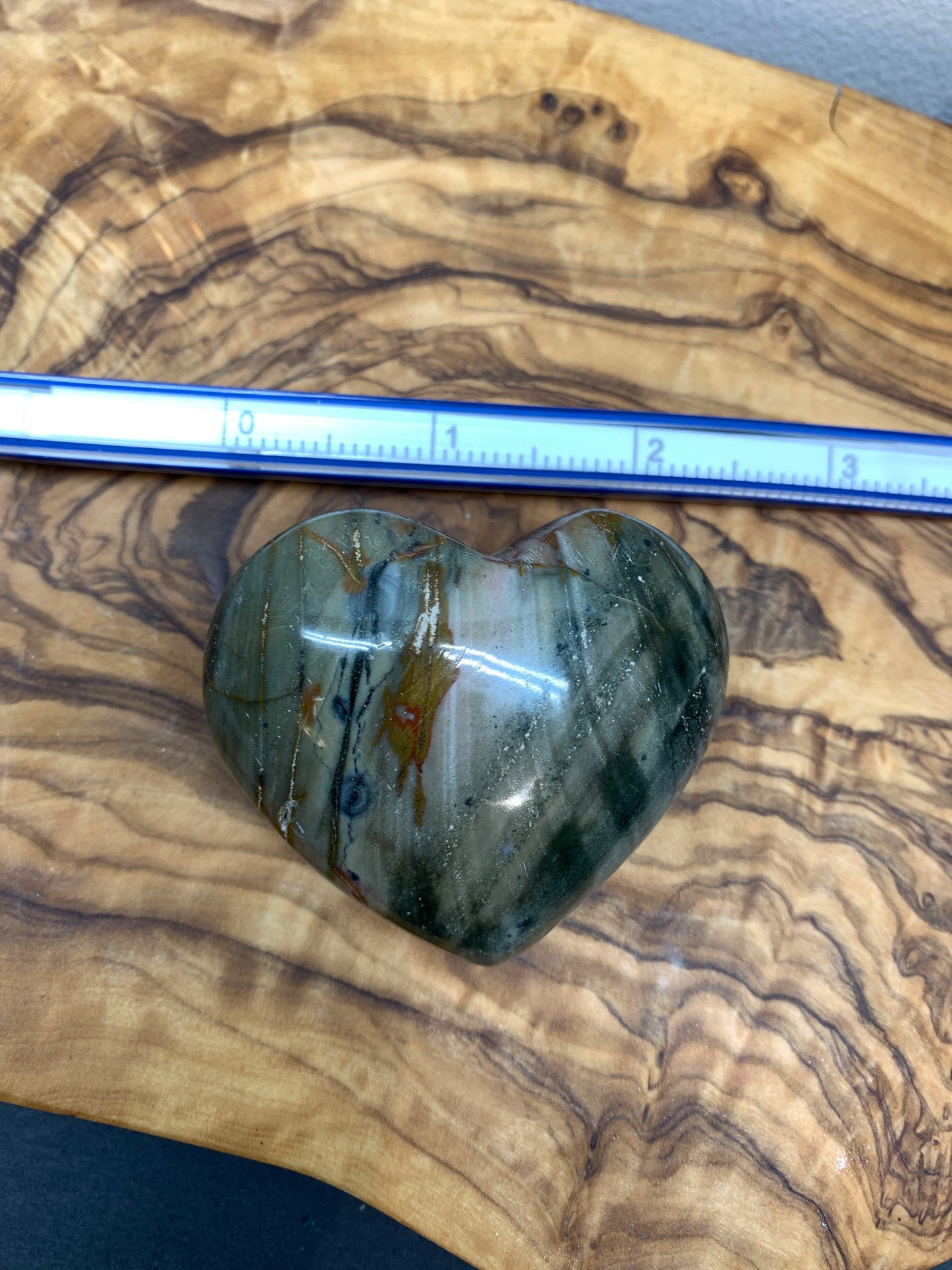 Green  Ocean Jasper Heart, Puffy Heart (Approx 2 1/2”)   BIN-0118