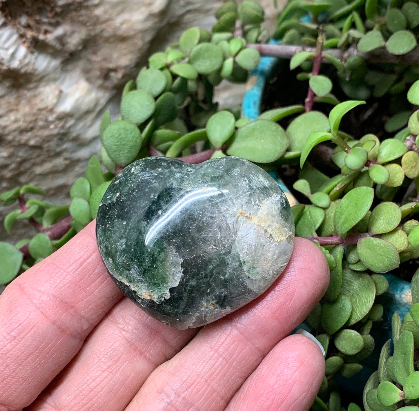 Green  Ocean Jasper Heart, Puffy Heart (Approx 2”) BIN-0105