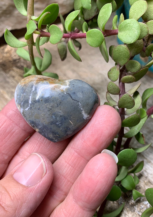 Grey Ocean Jasper Heart, Puffy Heart (Approx 1 1/2”)  BIN-0104