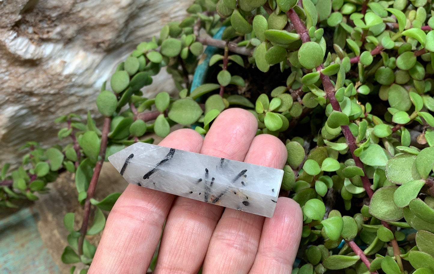 Tourmalinated Quartz Obelisk, Approx. (2 1/2”) Tourmalinated Quartz Crystal, Healing Stone for Crystal Grid Making OBL-0151