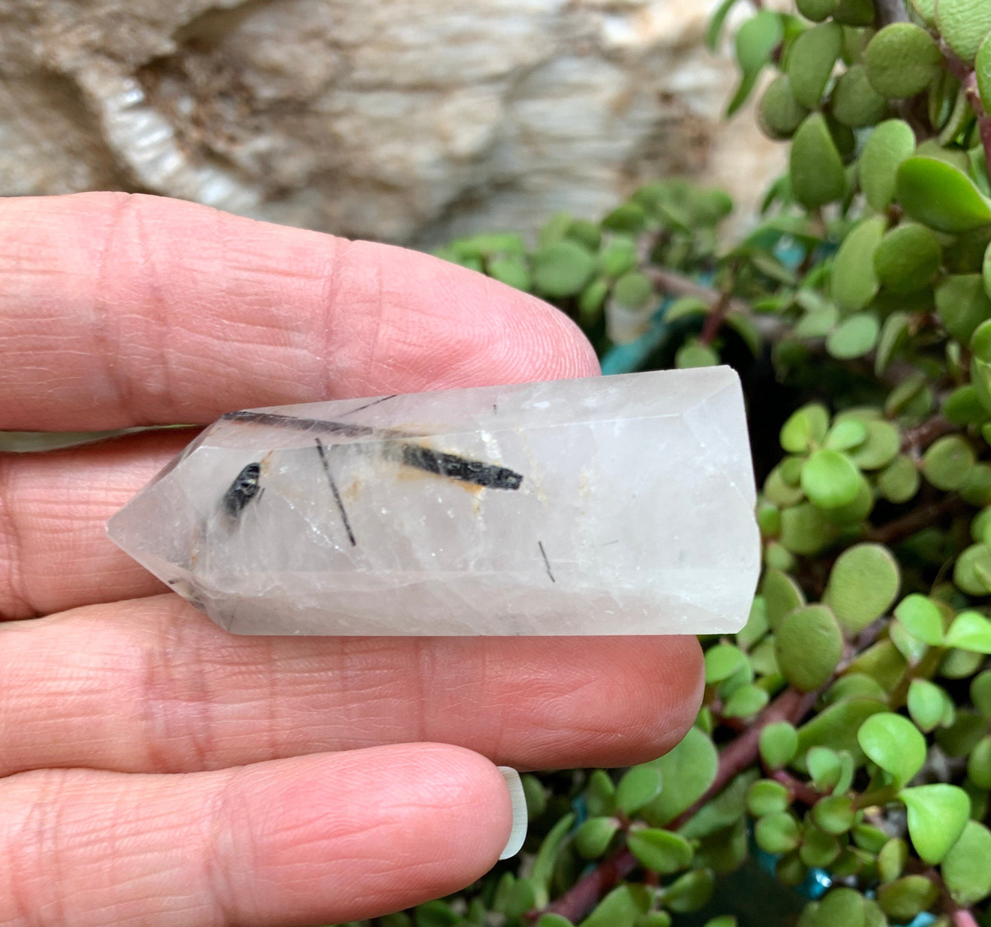 Tourmalinated Quartz Obelisk,                 Approx. ( 2 1/2” )Tourmalinated Quartz Crystal, Healing Stone for Crystal Grid Making OBL-0149