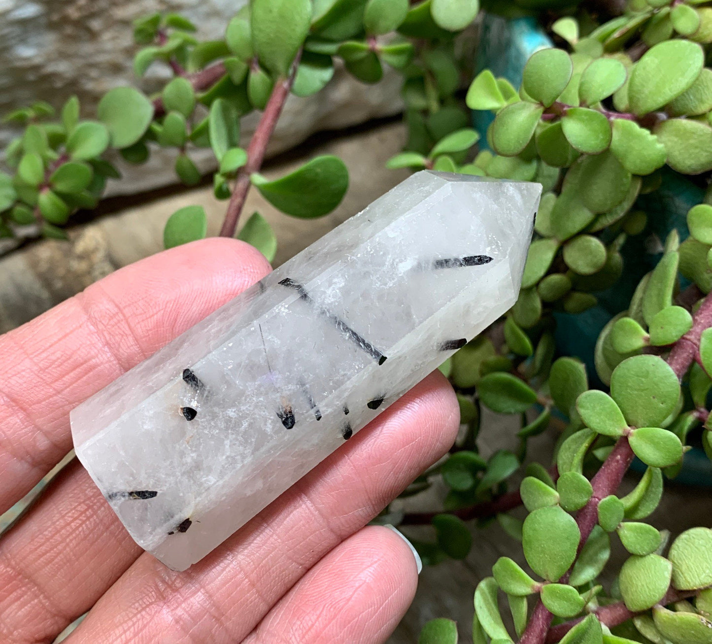 Tourmalinated Quartz Obelisk, Approx. (3”) Tourmalinated Quartz Crystal, Healing Stone for Crystal Grid Making OBL-0145