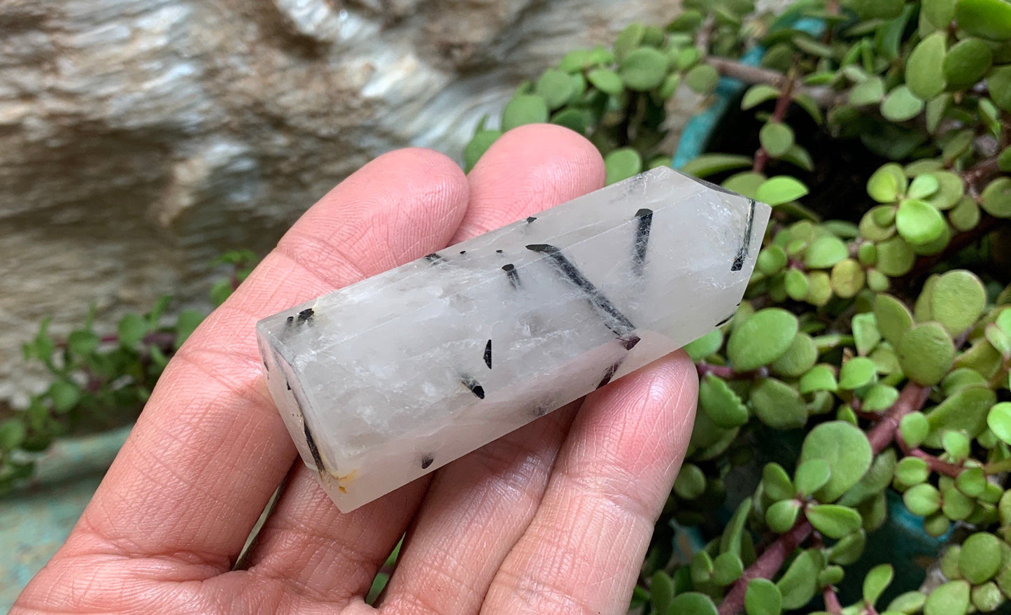 Tourmalinated Quartz Obelisk, Approx. (3”) Tourmalinated Quartz Crystal, Healing Stone for Crystal Grid Making OBL-0145