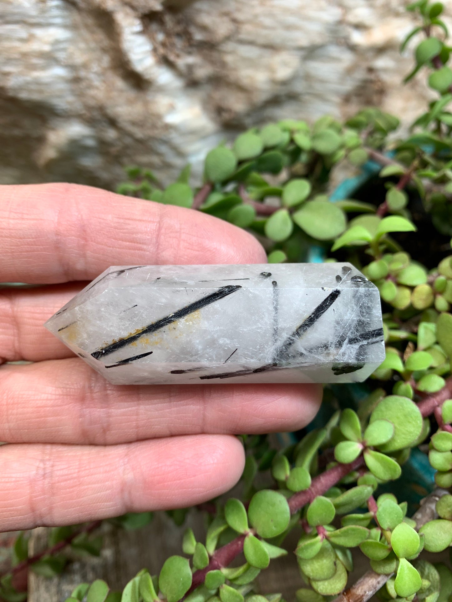 Tourmalinated Quartz Obelisk, Approx. (2 1/2”) Tourmalinated Quartz Crystal, Healing Stone for Crystal Grid Making OBL-0144