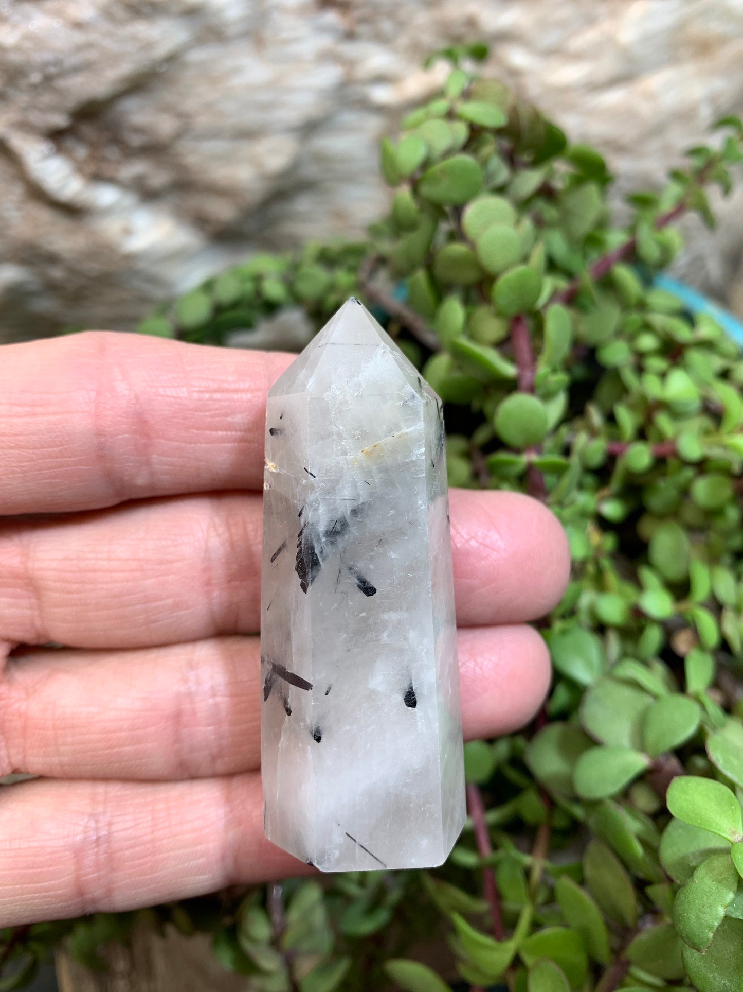 Tourmalinated Quartz Obelisk, Approx. (2 1/2”) Tourmalinated Quartz Crystal, Healing Stone for Crystal Grid Making OBL-0137