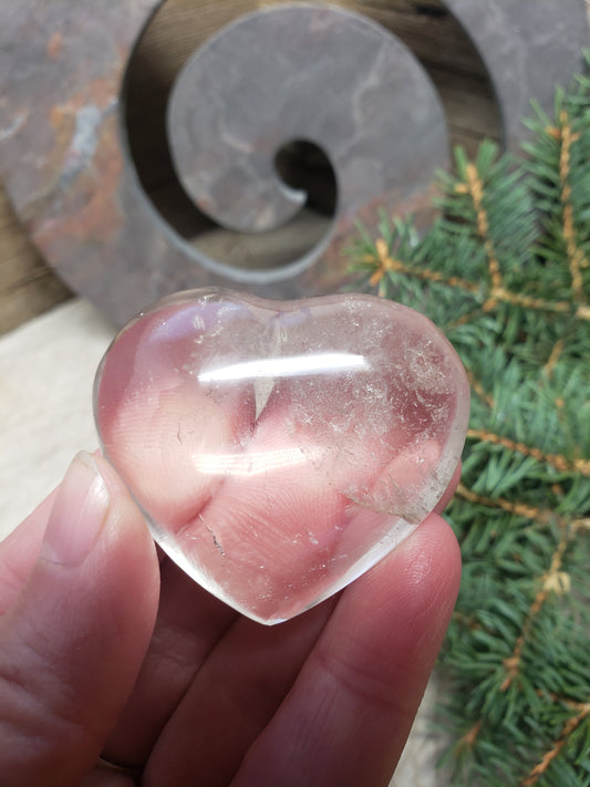 Clear Quartz Puffy Heart, Beautiful, Polished, Master Healer Stone, Consciousness, Manifesting Abundance (Approx. 2") HRT-0199