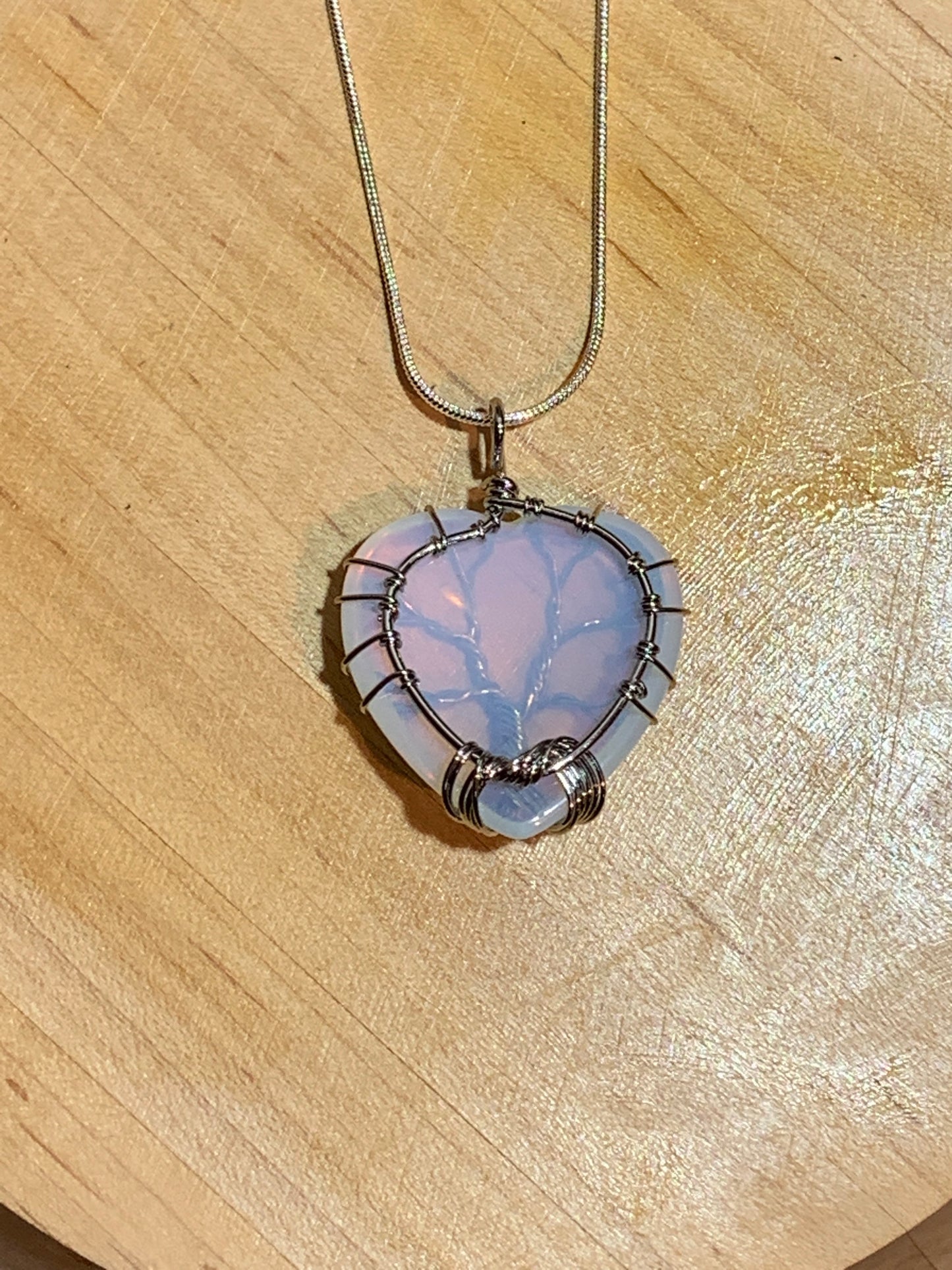 Opalite Heart Wire Wrapped Necklace  NCK-0240