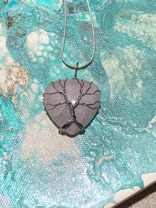 Rose Quartz Heart Wire Wrapped Necklace      NCK-0227 Shop Wholesale Crystals