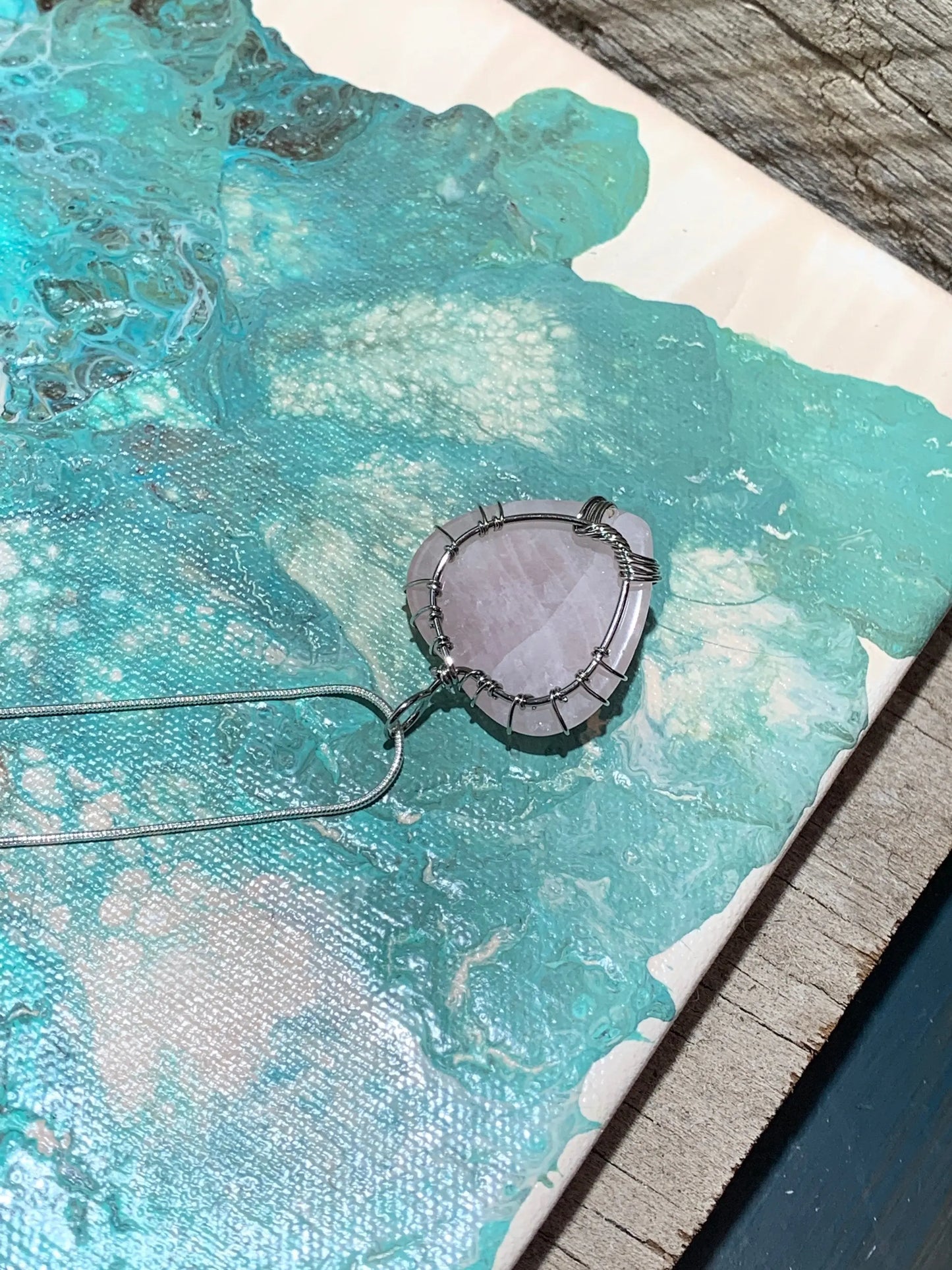 Rose Quartz Heart Wire Wrapped Necklace      NCK-0227 Shop Wholesale Crystals