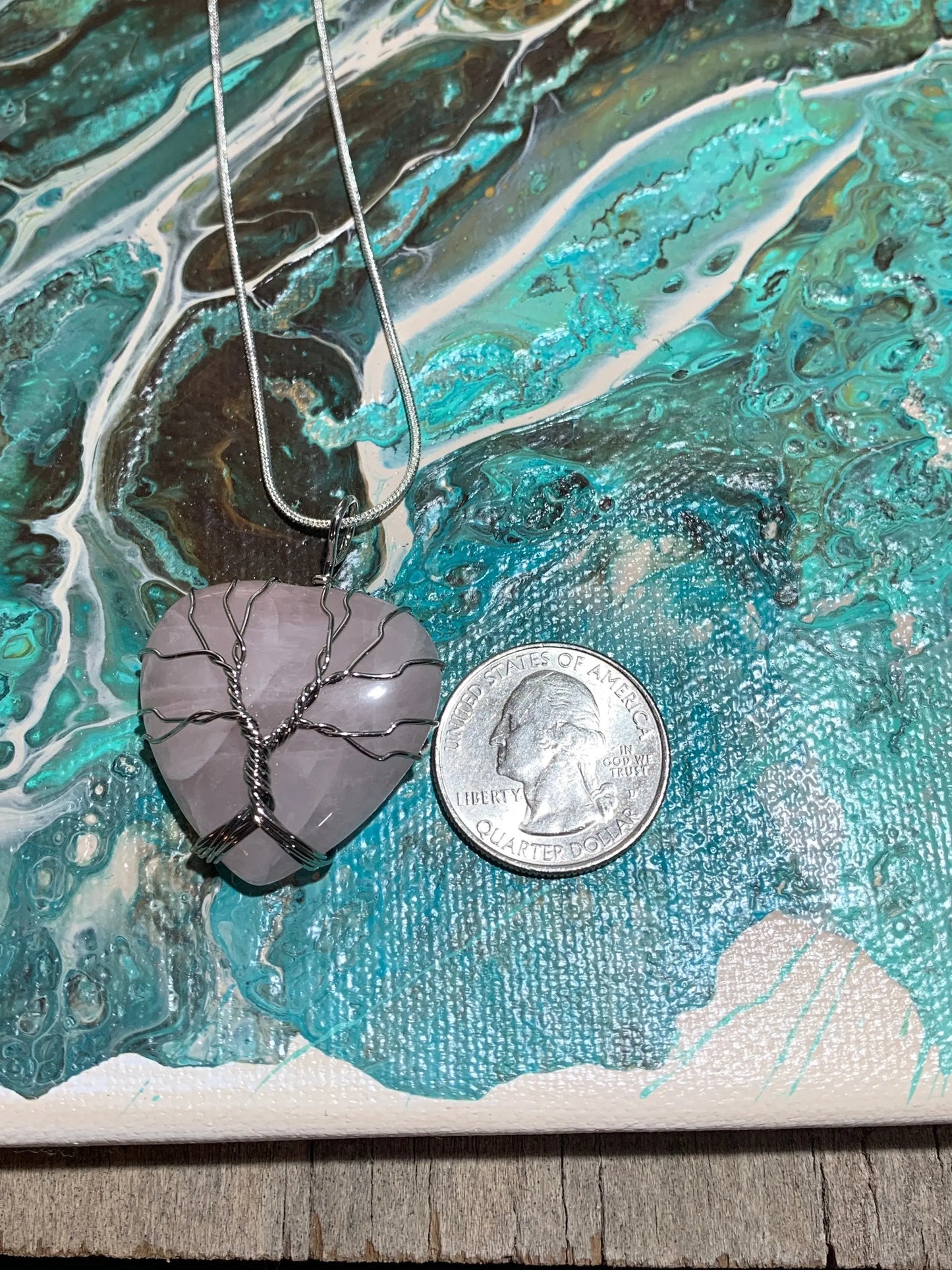 Rose Quartz Heart Wire Wrapped Necklace      NCK-0227 Shop Wholesale Crystals