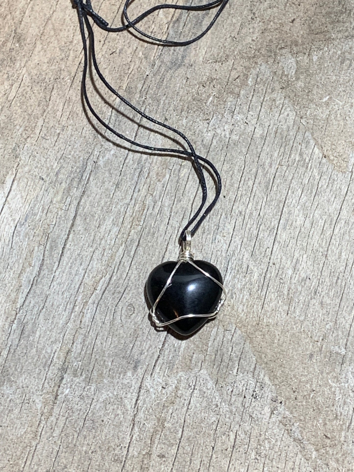 Obsidian Wire Wrapped Heart Necklace               NCK-0099