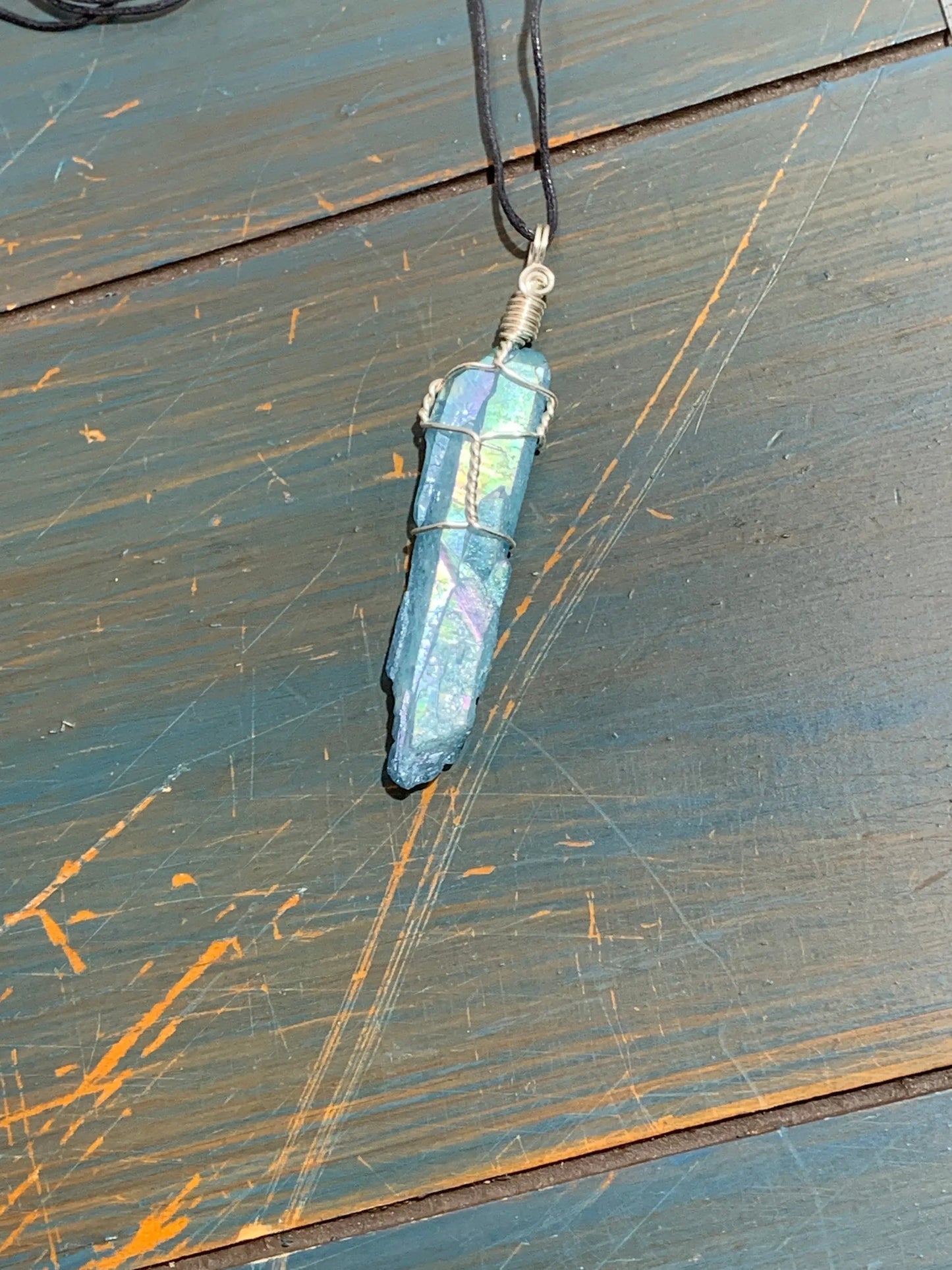 Aqua Aura Wire Wrapped Necklace   NCK-0092 Shop Wholesale Crystals