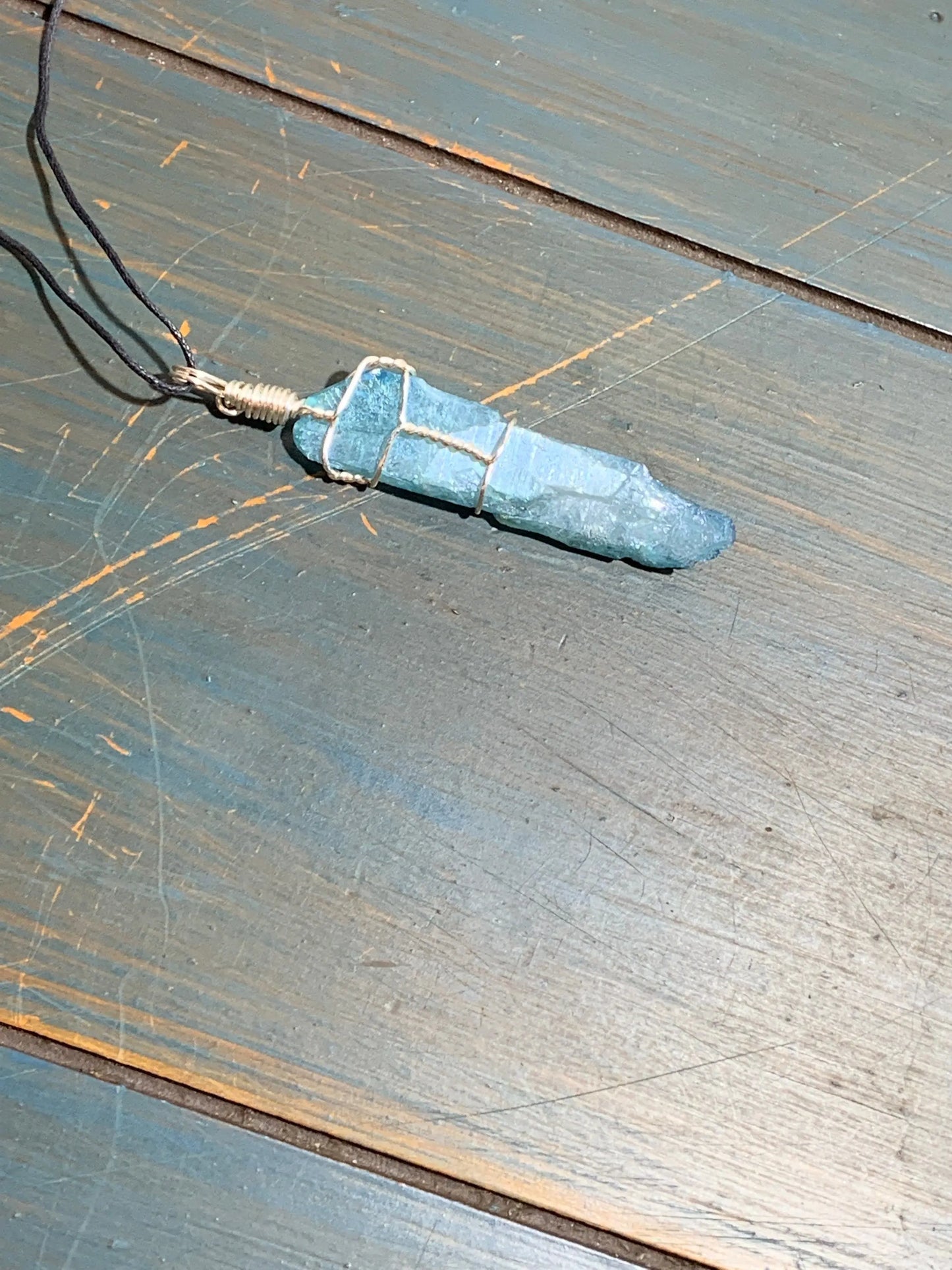 Aqua Aura Wire Wrapped Necklace   NCK-0092 Shop Wholesale Crystals