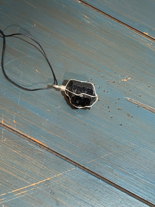 Black Tourmaline Wire Wrapped Necklace NCK-0071