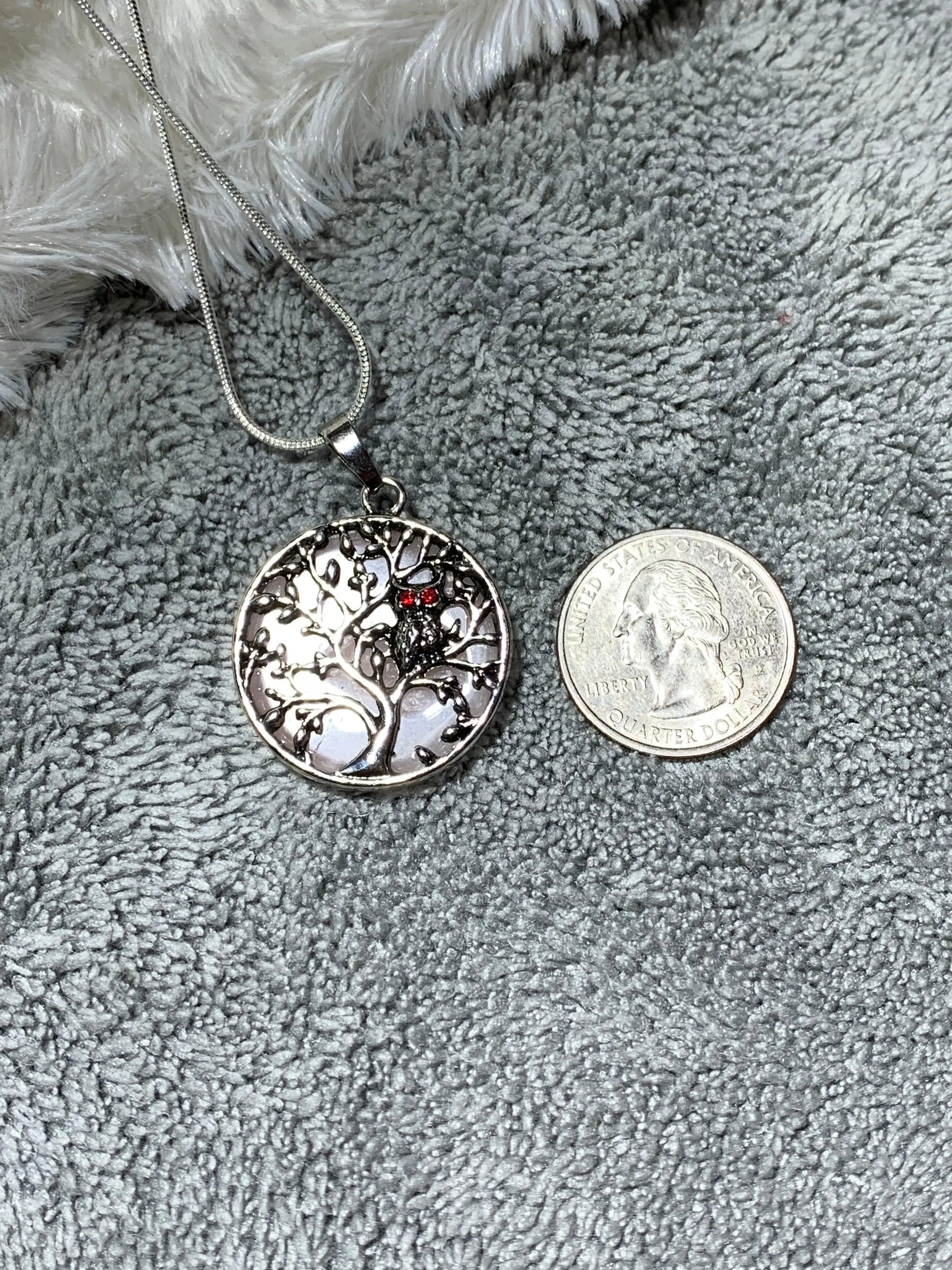 Rose Quartz Tree Owl Necklace                             NCK-0213 Shop Wholesale Crystals