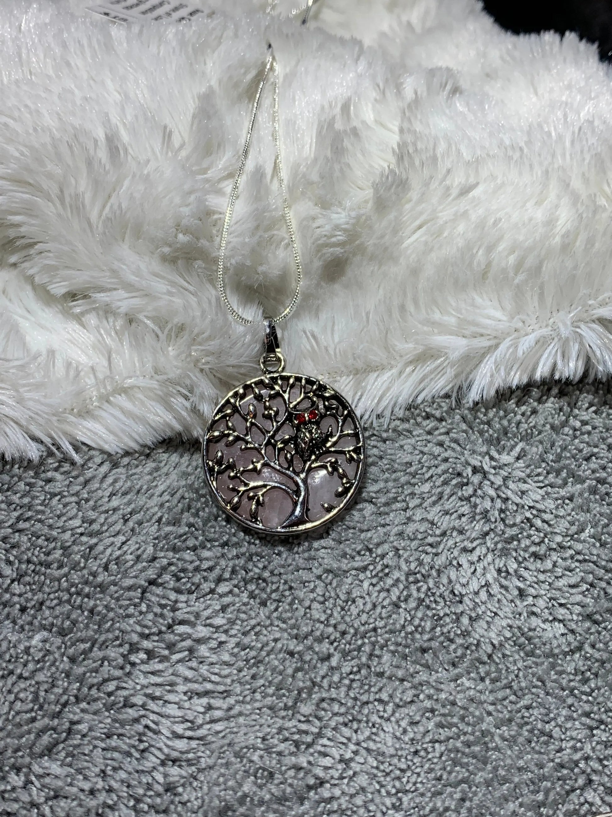Rose Quartz Tree Owl Necklace                             NCK-0213 Shop Wholesale Crystals