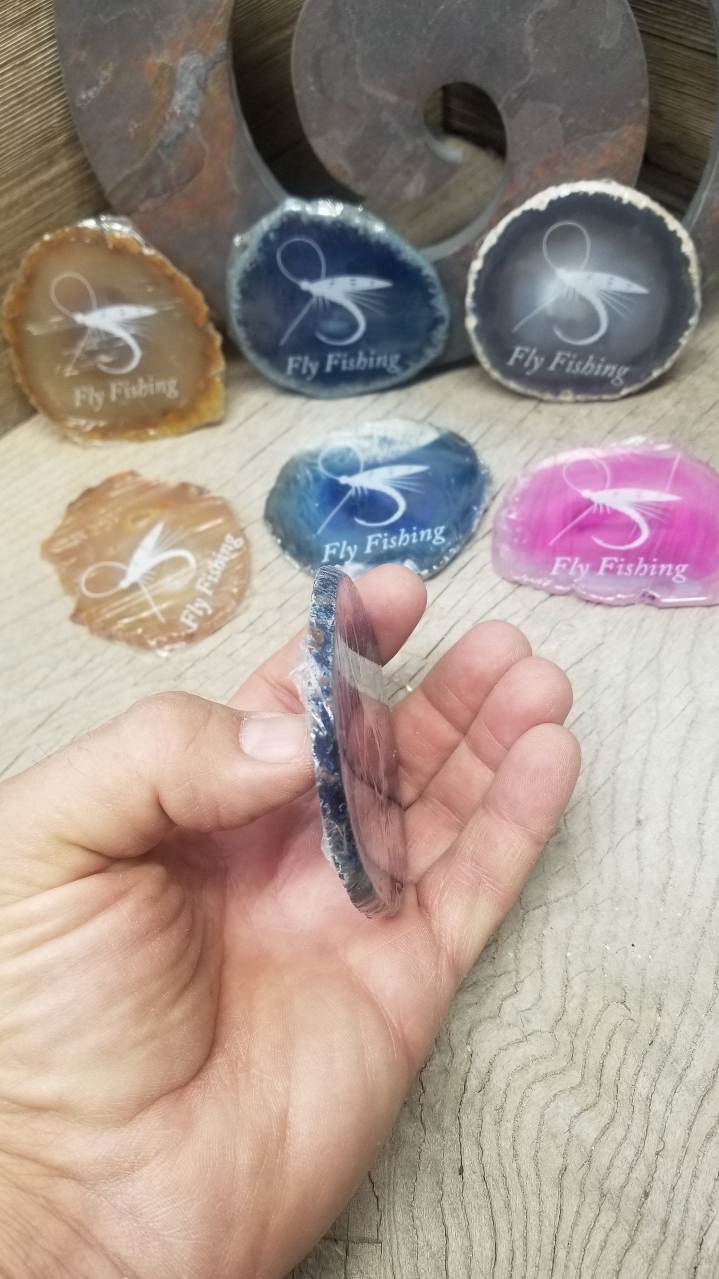 Agate Etched Slab, Fly Fishing Hook Dyed and Natural Agate Carving Age Box-1