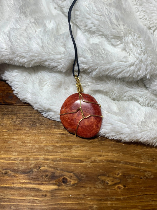 Red Coral Wire Wrapped Necklace      HOT-0039 Shop Wholesale Crystals