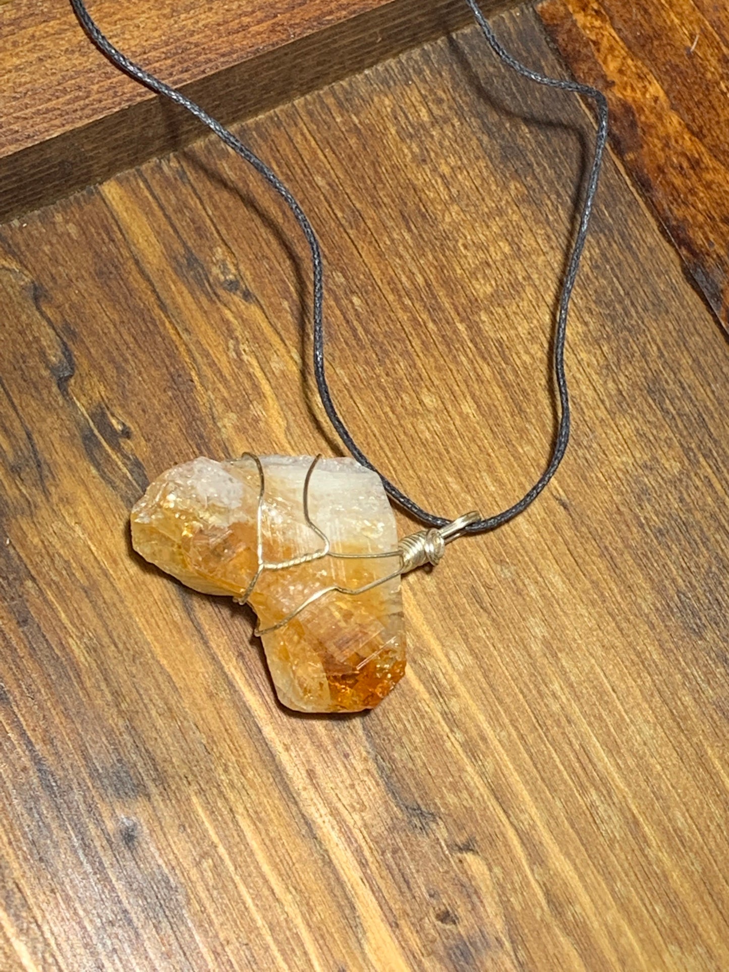 Citrine Wire Wrapped Necklace     HOT-0286