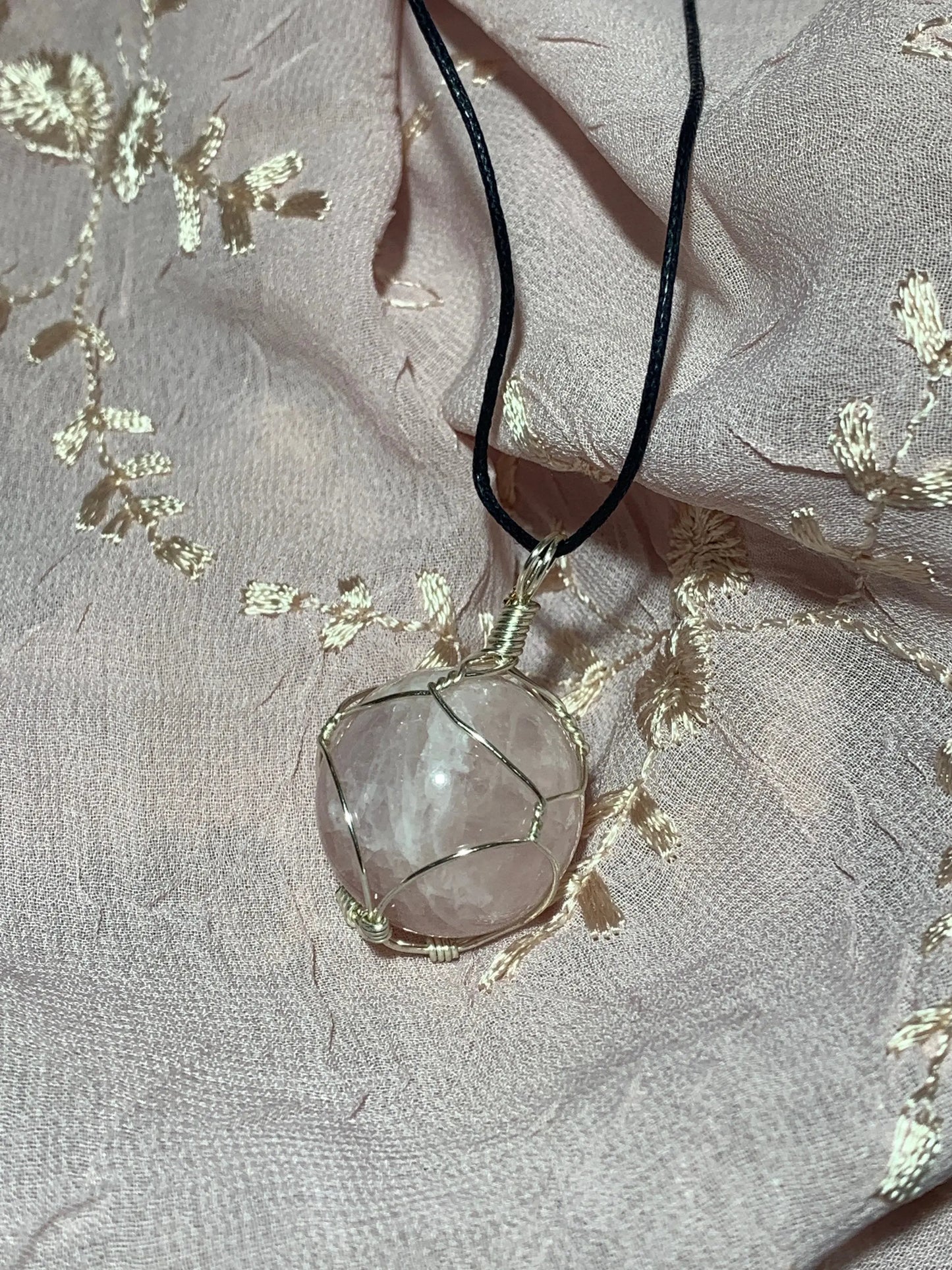Rose Quartz Crystal Sphere Wrapped Necklace  NCK-0141 Shop Wholesale Crystals