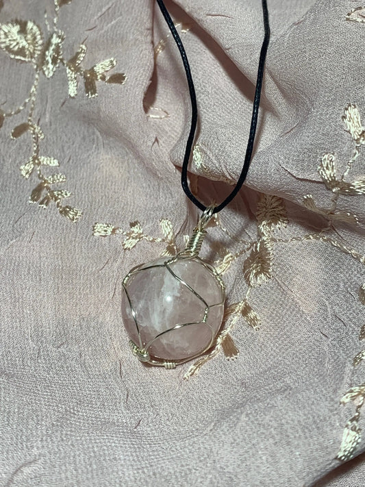 Rose Quartz Crystal Sphere Wrapped Necklace  NCK-0141 Shop Wholesale Crystals