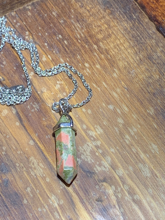 Unakite Crystal Point Necklace     NCK-0280