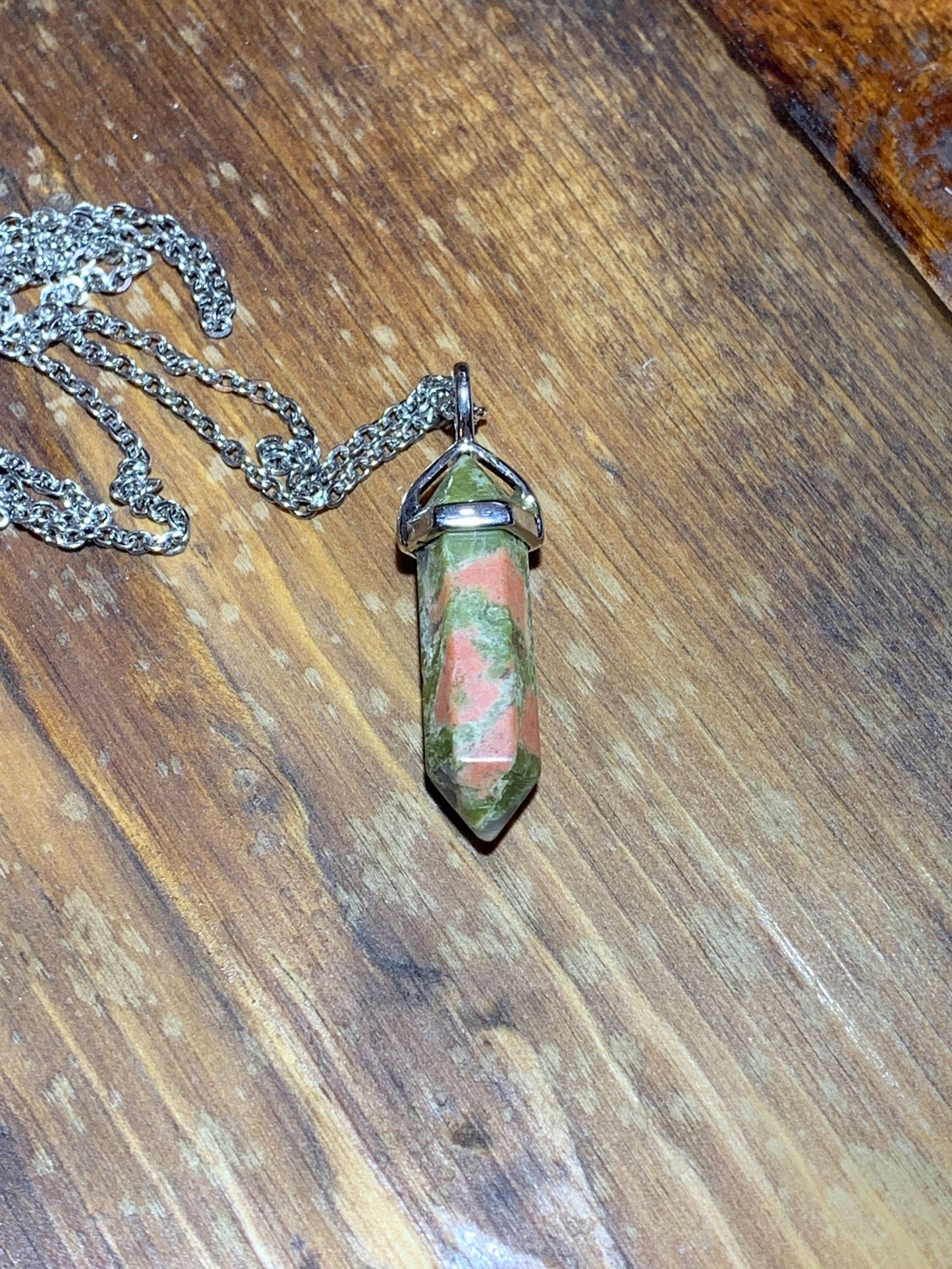 Unakite Crystal Point Necklace     NCK-0280