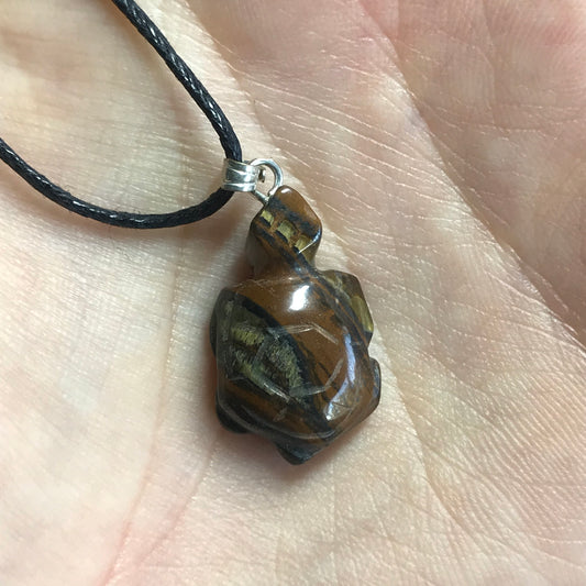 Tiger's-eye Necklace, Carved Stone Turtle Necklace, Stone for Discernment NCK-0011