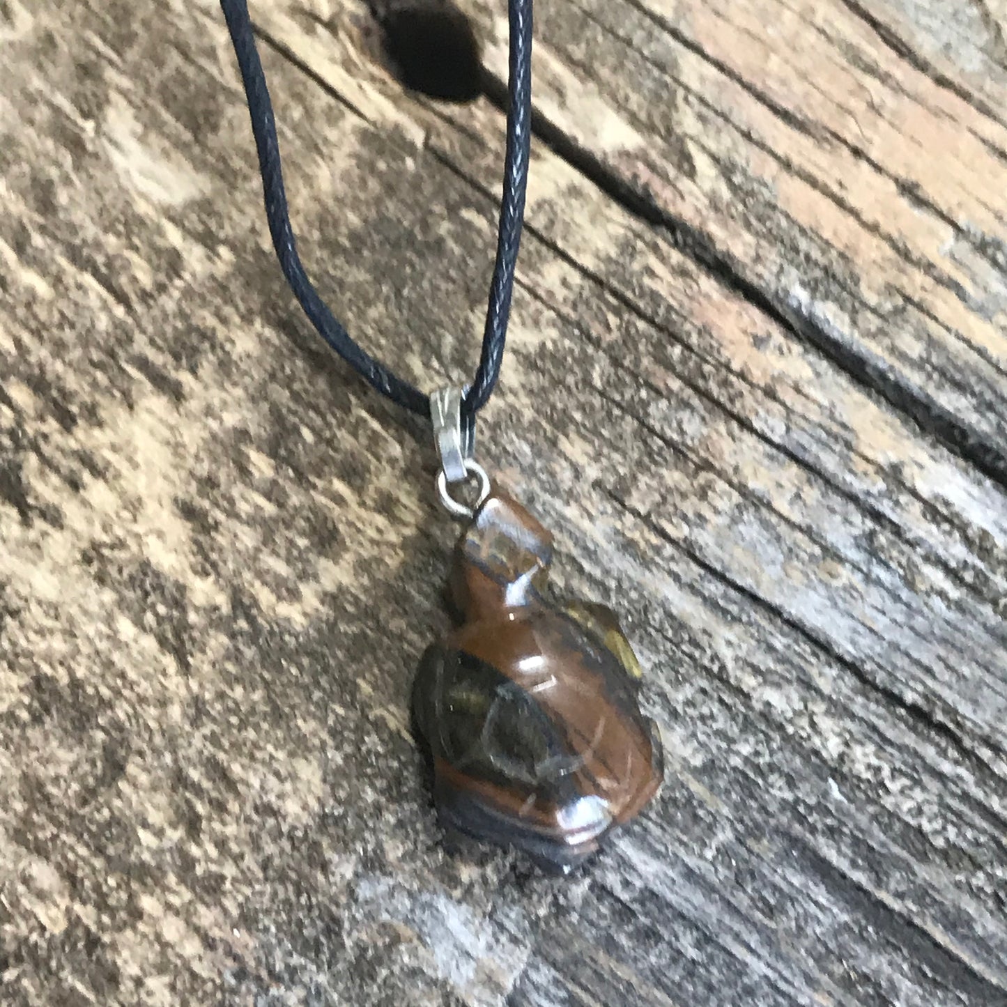 Tiger's-eye Necklace, Carved Stone Turtle Necklace, Stone for Discernment NCK-0011