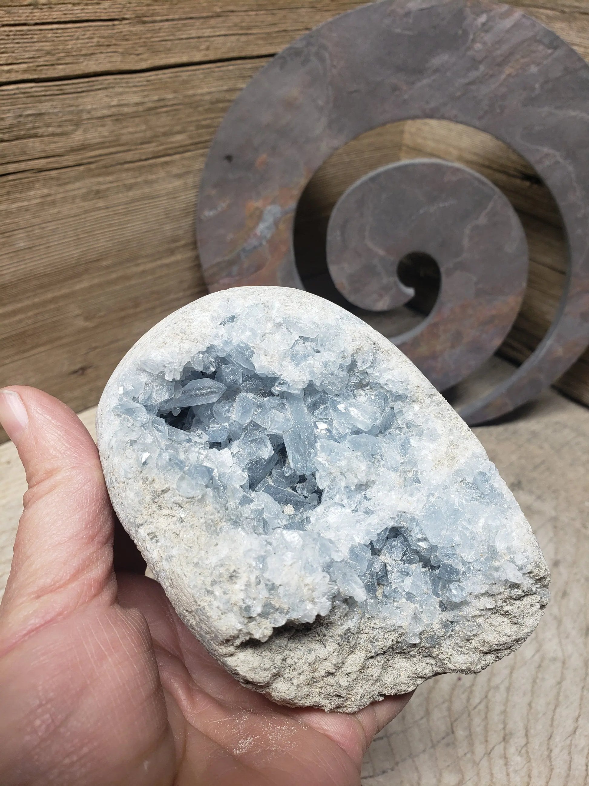 Celestite Crystal Cluster, Beautiful Soft Blue, (Approx 4 1/2" long) One Crystal, Quartz Rough, for Crystal Grid CRY-0124 Shop Wholesale Crystals