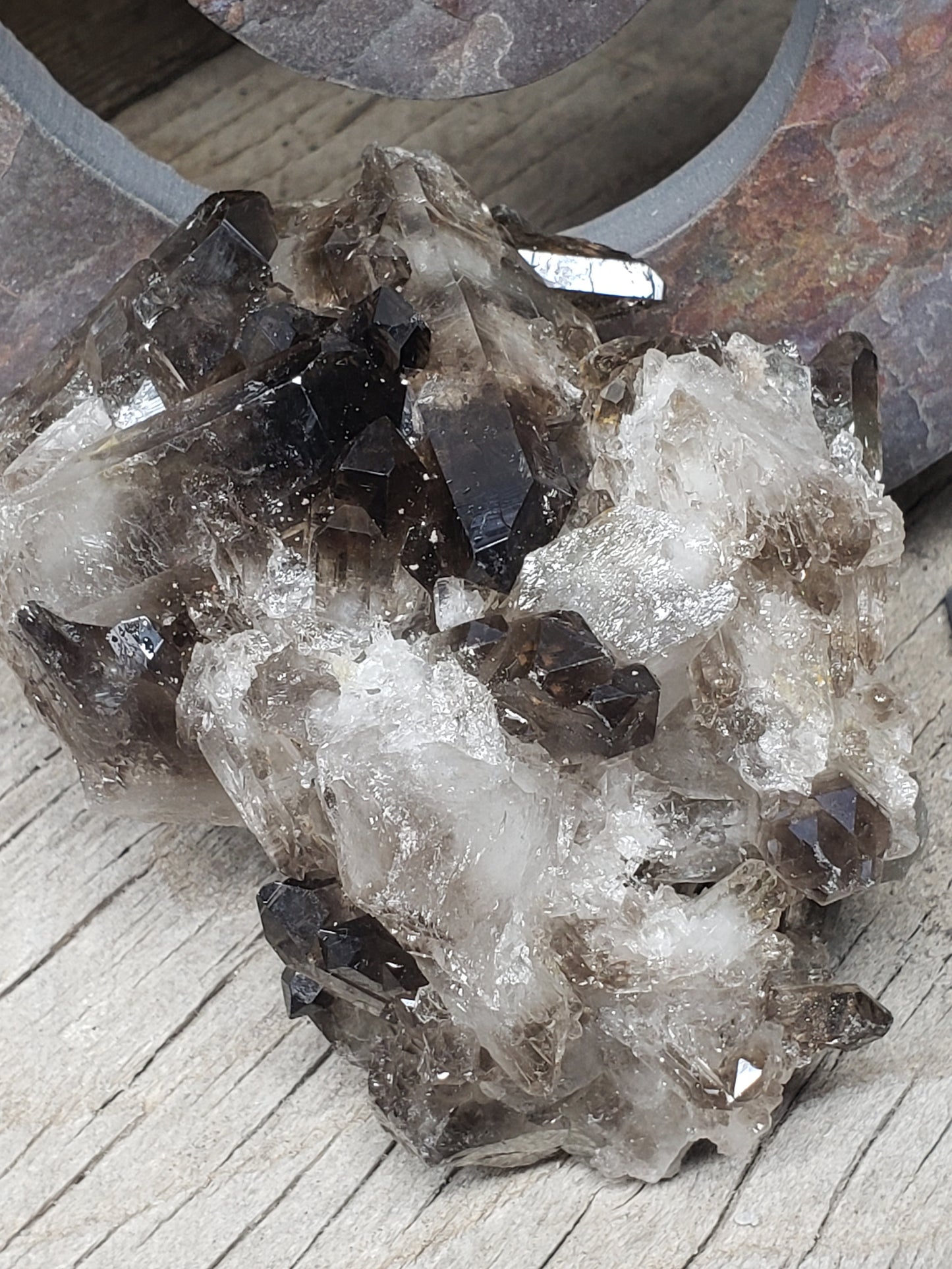 Natural Smokey Quartz Crystal CLuster, Natural, Beautiful, (Approx 4" long) One Crystal, Quartz Rough, for Home Decor, Grid CRY-0118