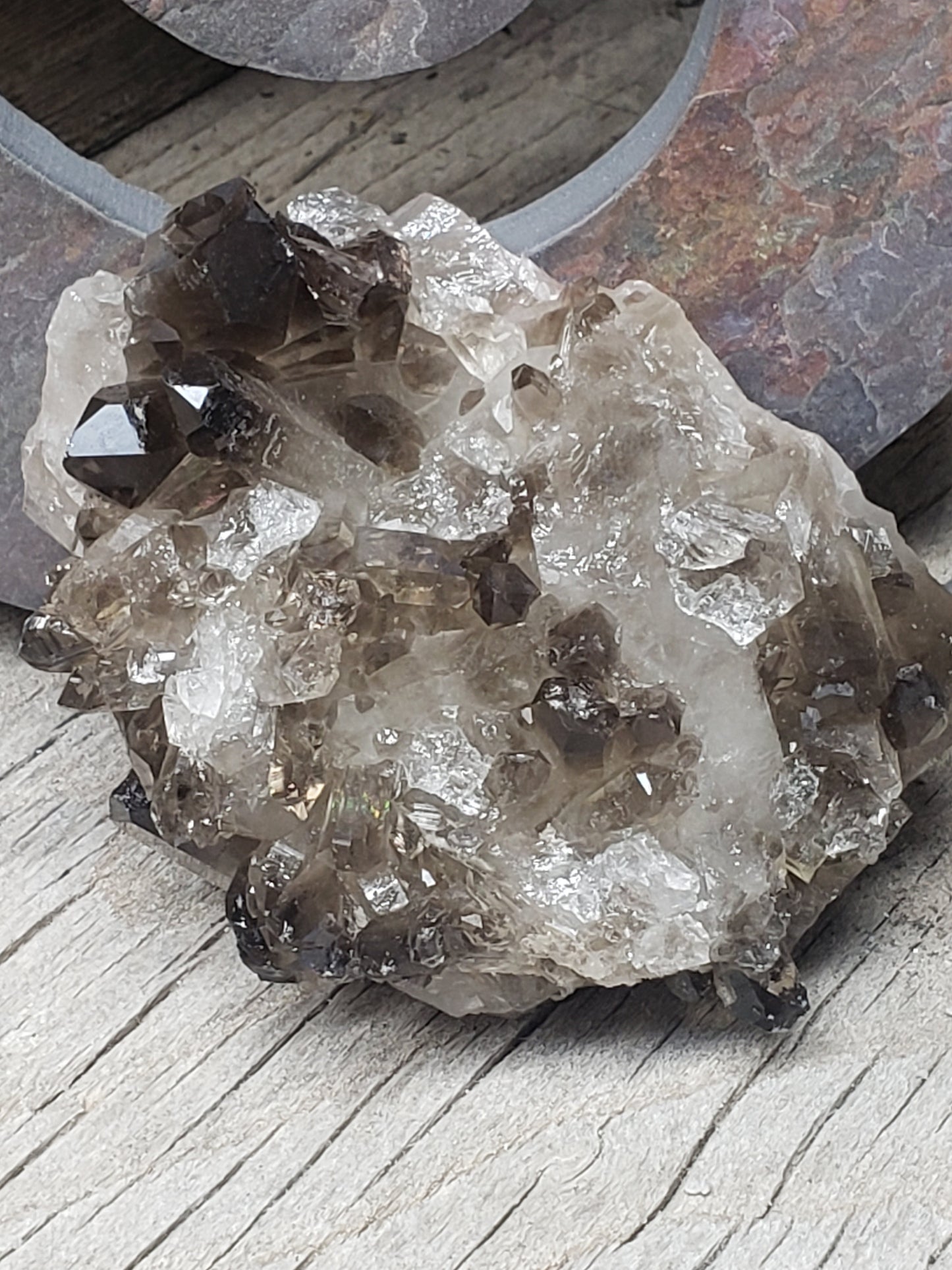 Natural Smokey Quartz Crystal CLuster, Natural, Beautiful, (Approx 4" long) One Crystal, Quartz Rough, for Home Decor, Grid CRY-0117