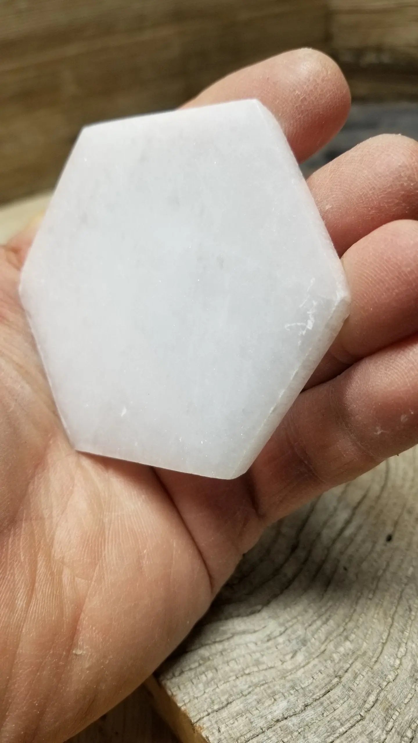 Selenite Carved Hexagon Tile, Sun & Moon Carving (Approx 3 1/4")  Crystal Charging Plate, Supply for Grid SEL-0017 Shop Wholesale Crystals