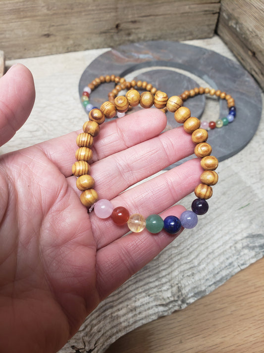 Chakra Bracelet with Wood Beads 1196