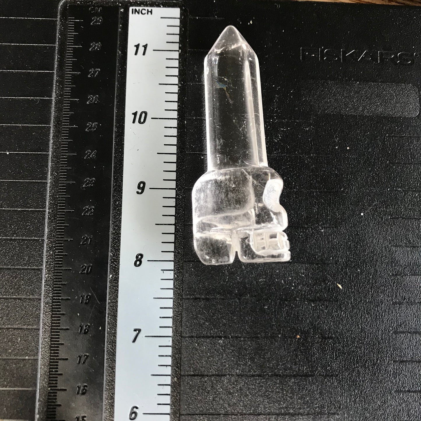 Carved Quartz Skull with Crystal Point (3 1/3"x 1 1/4"x 2/3"), Supply for Crystal Grid or Halloween Crafts FIG-0032