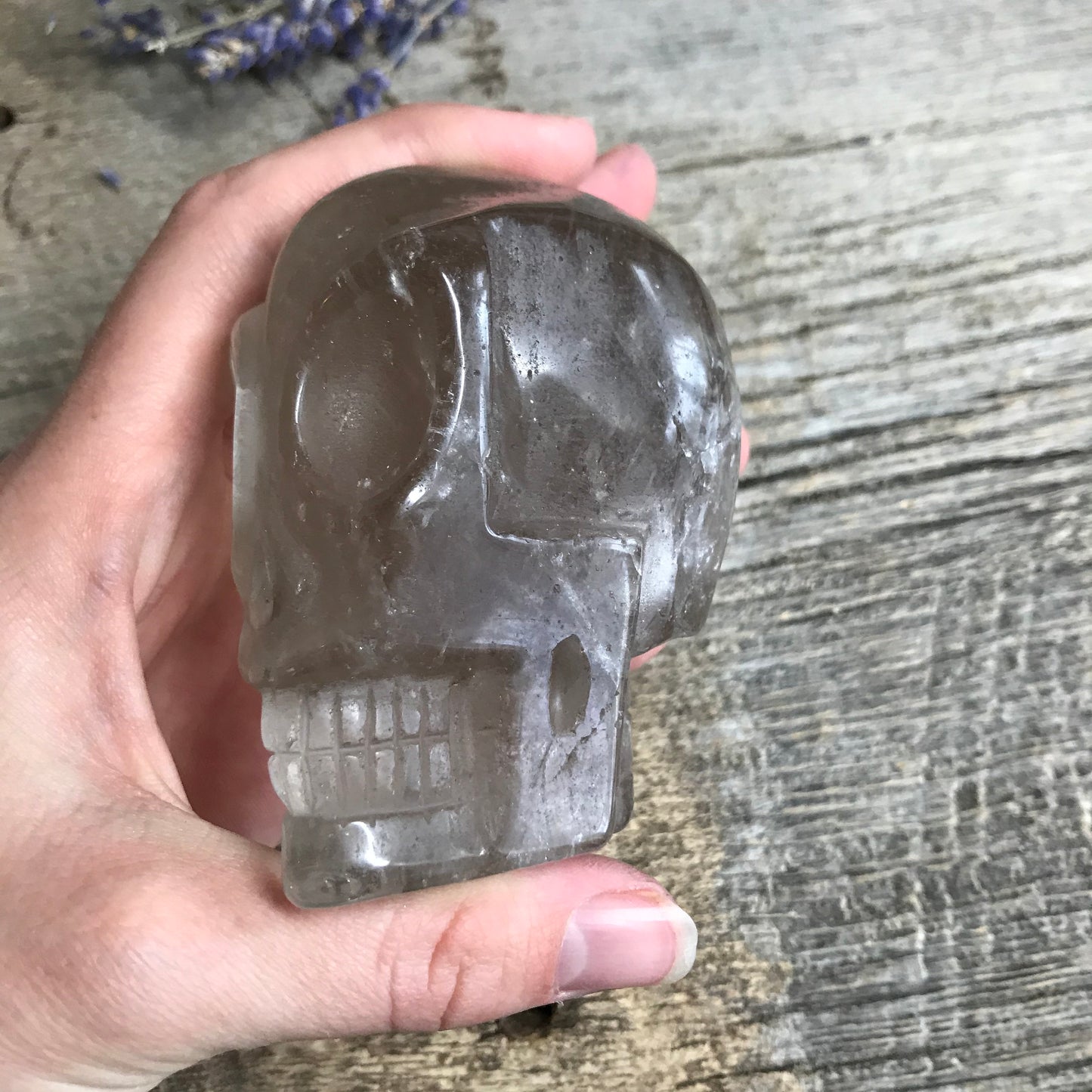 Carved Smokey Quartz Alien Skull (3 1/4" x 2 1/2" x 2"), Supply for Crystal Grid or Halloween Crafts FIG-0031