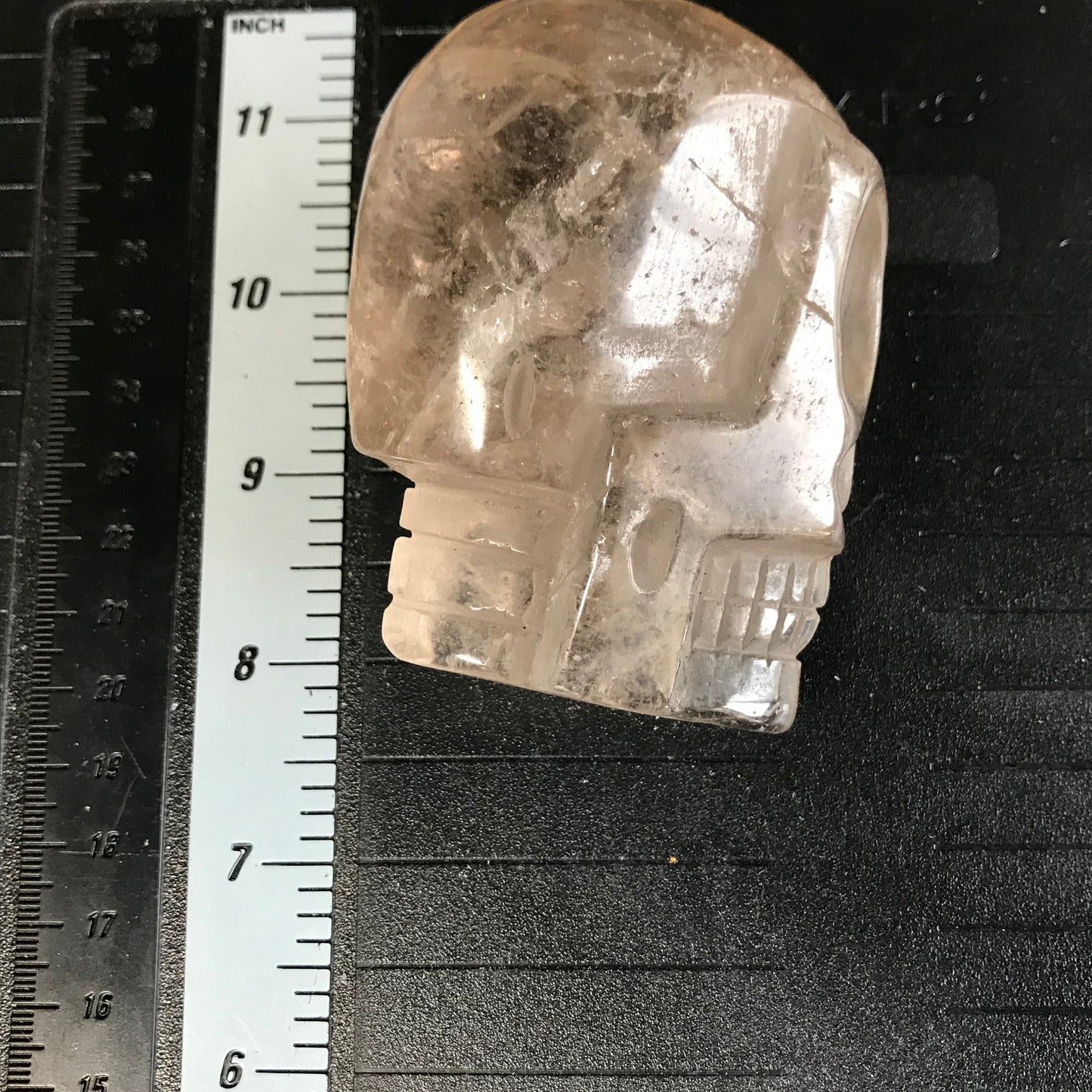 Carved Smokey Quartz Alien Skull (3 1/4" x 2 1/2" x 2"), Supply for Crystal Grid or Halloween Crafts FIG-0031