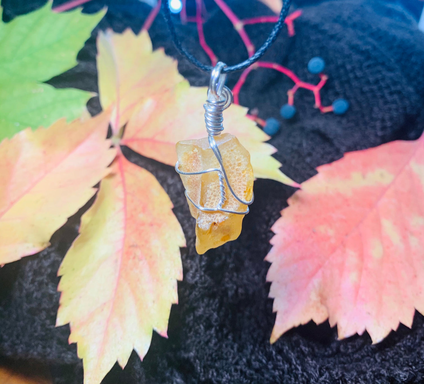 Amber Necklace, Handmade, Wire Wrapped.  HOT-005