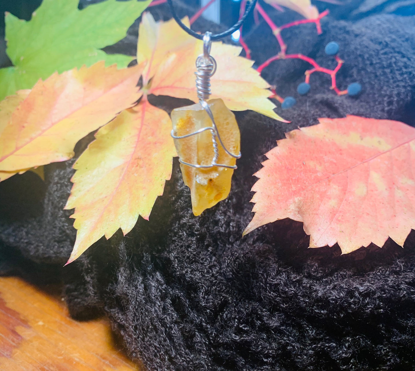 Amber Necklace, Handmade, Wire Wrapped.  HOT-005